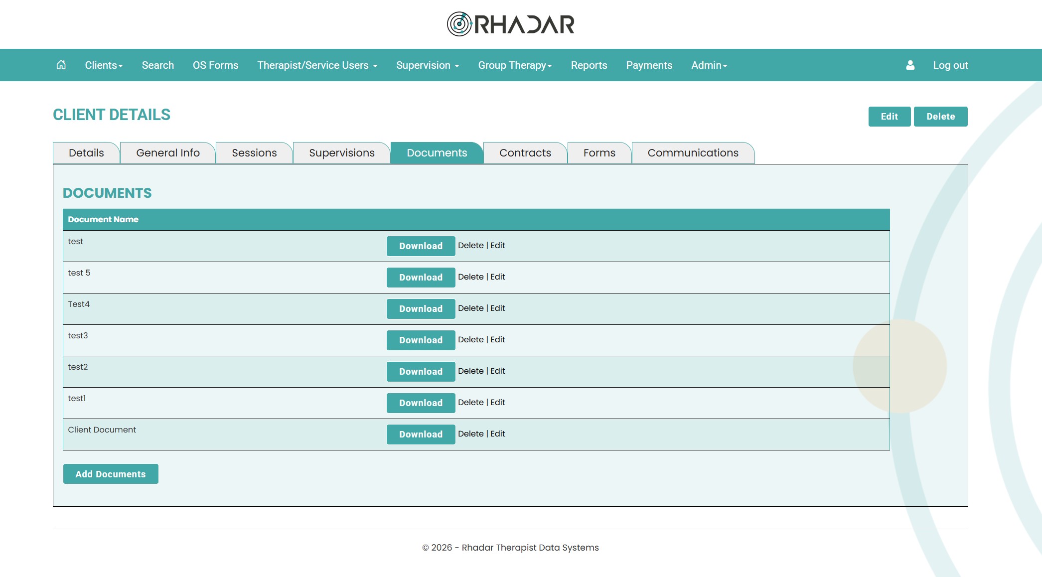 Rhadar Client Document Store
