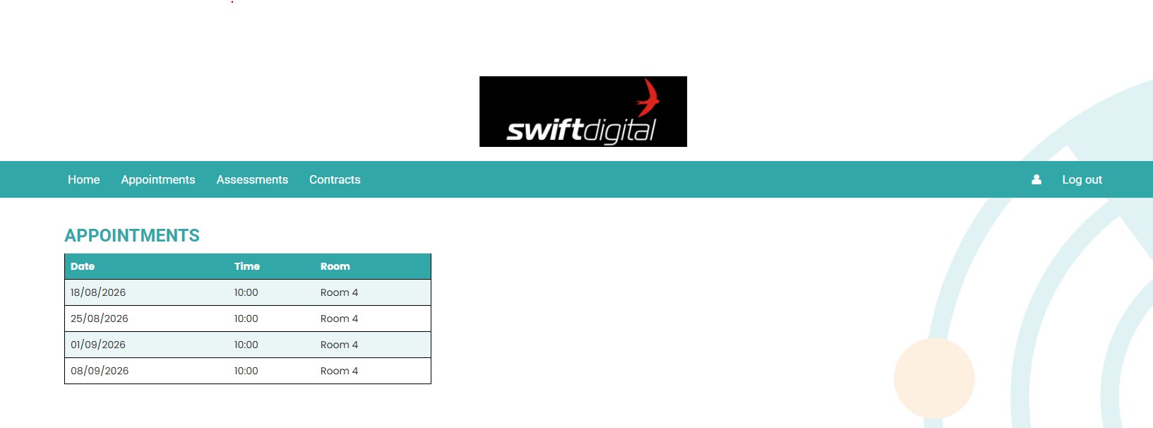 Rhadar Client Portal upcoming sessions