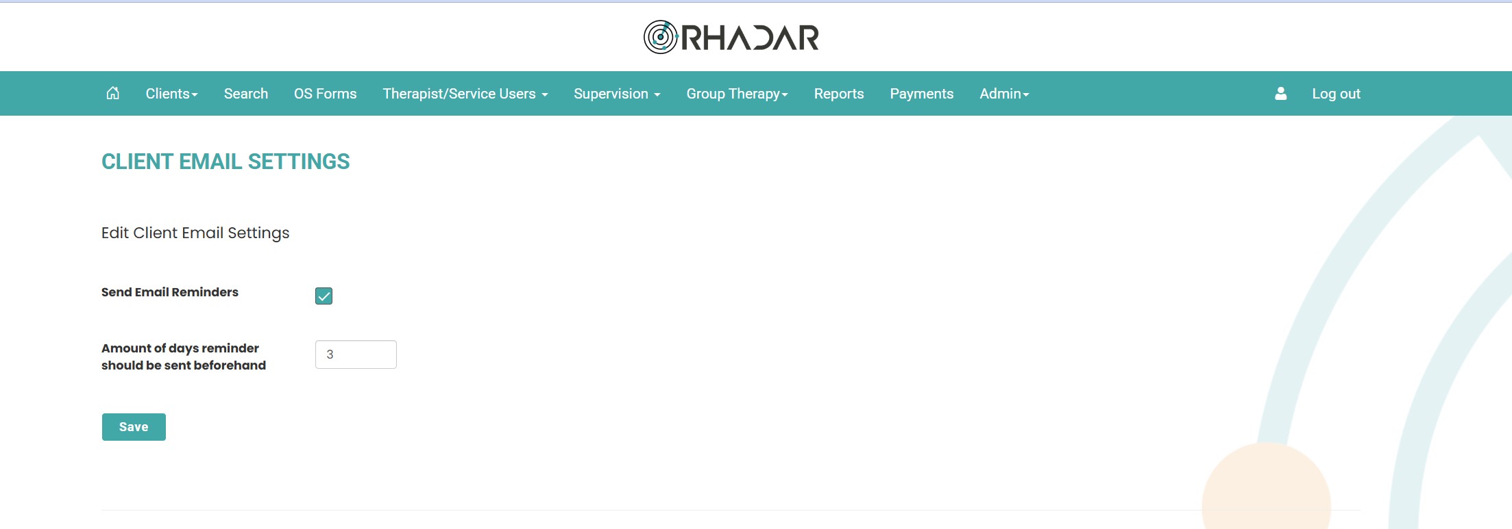 Rhadar Client Email reminders