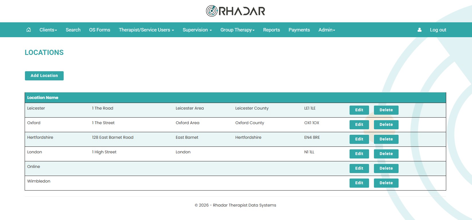 Rhadar Location Management