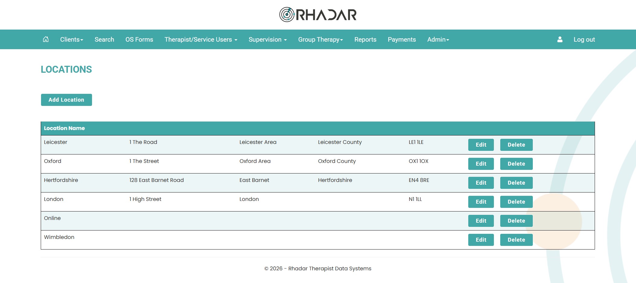 Rhadar Multi-site locations