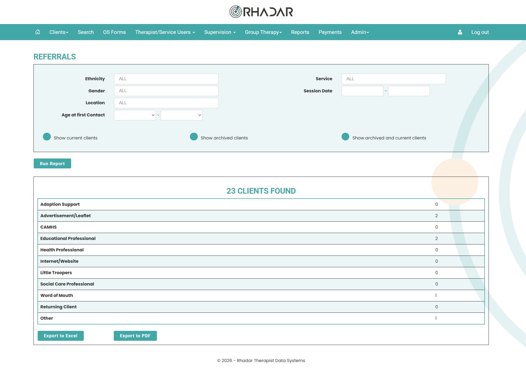 Rhadar Referral Report