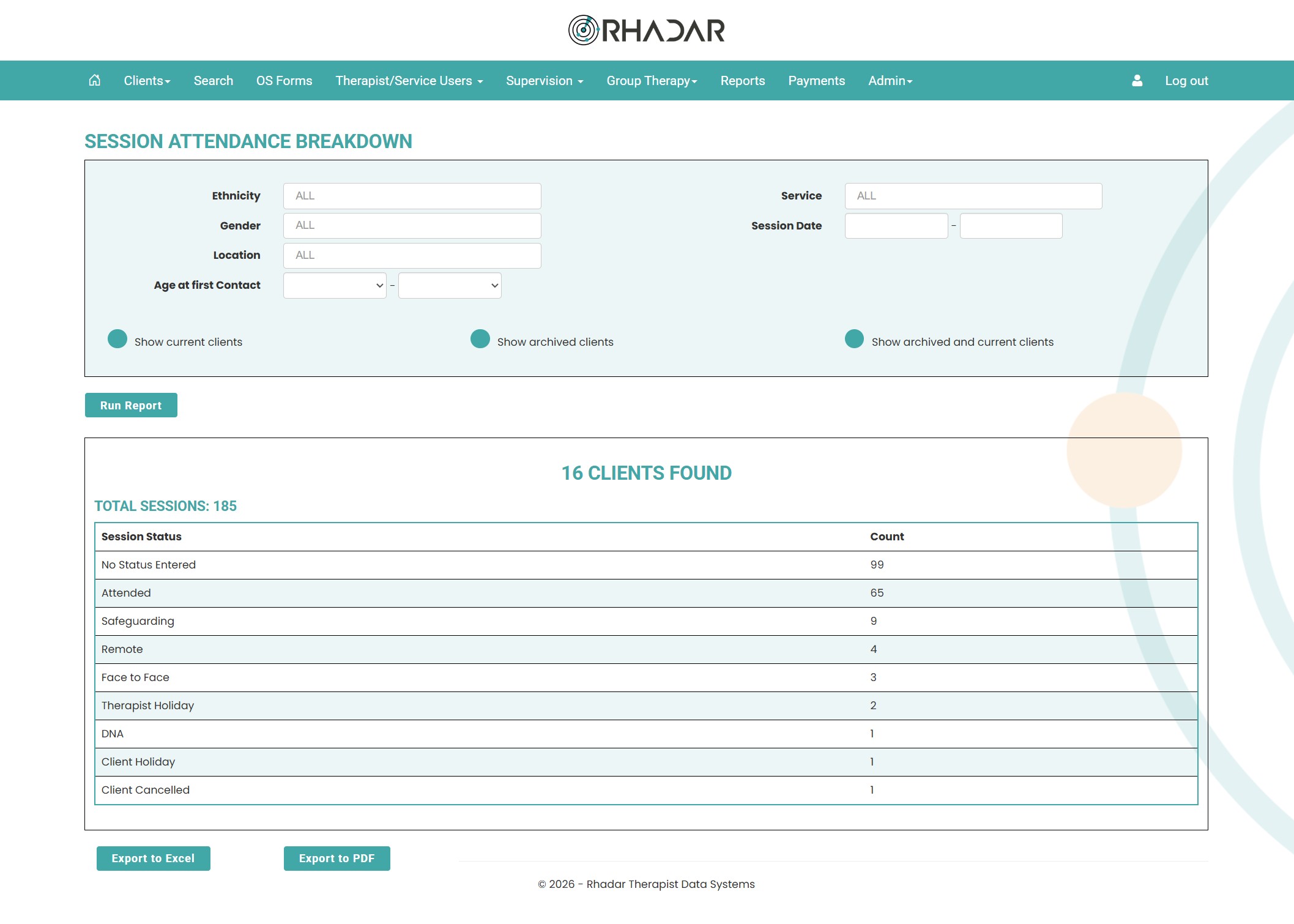 Rhadar Report example