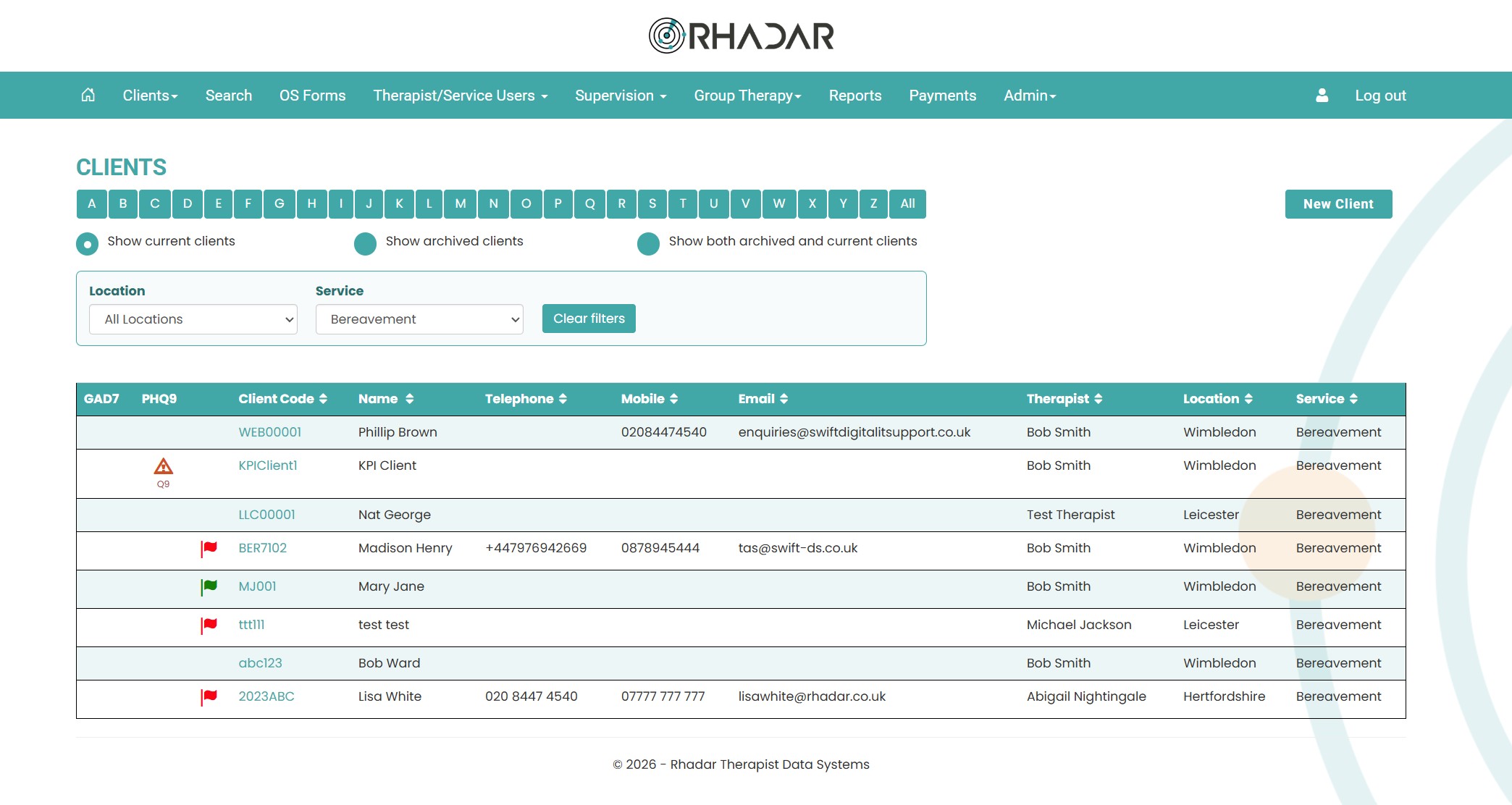 Rhadar safeguarding status on client list
